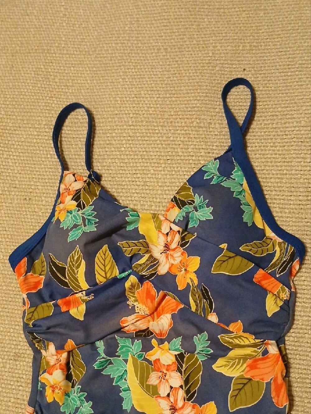 Jantzen Blue Floral One-Piece Swimsuit with Orange & Yellow Blooms - Picture 4 of 8
